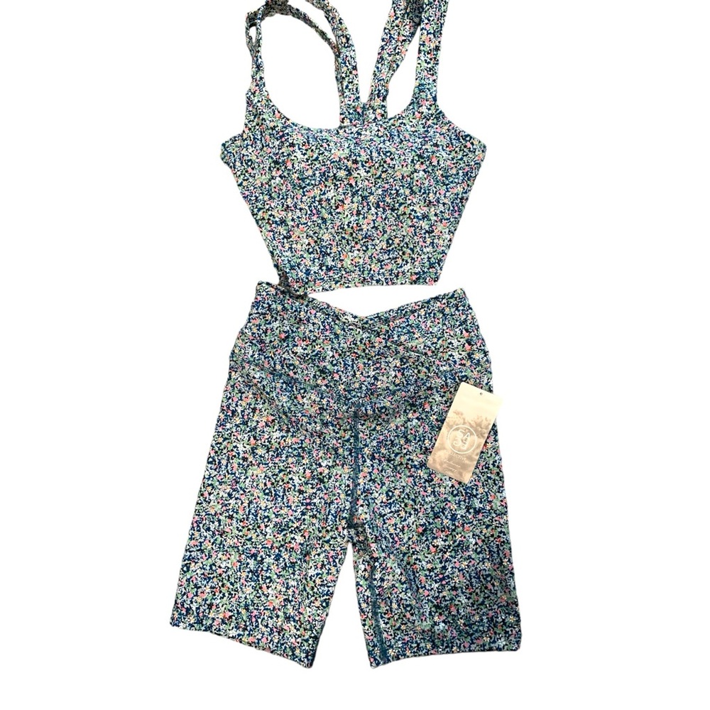 SAGE Collective 2 Piece workout Bralette & Shorts Set Floral XS New